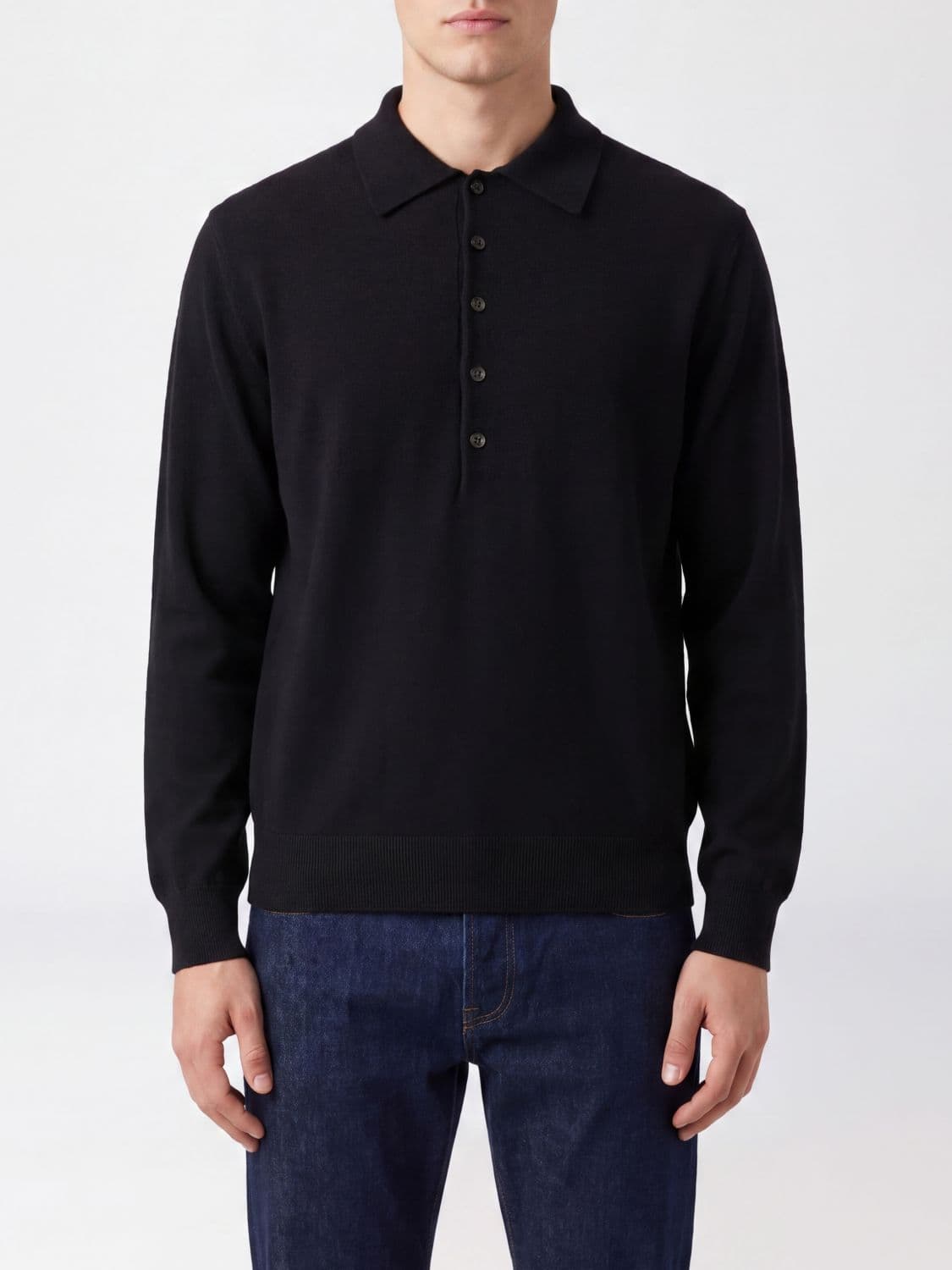 Dries Van Noten Long-Sleeved Knitted Polo in Pure Merino Wool