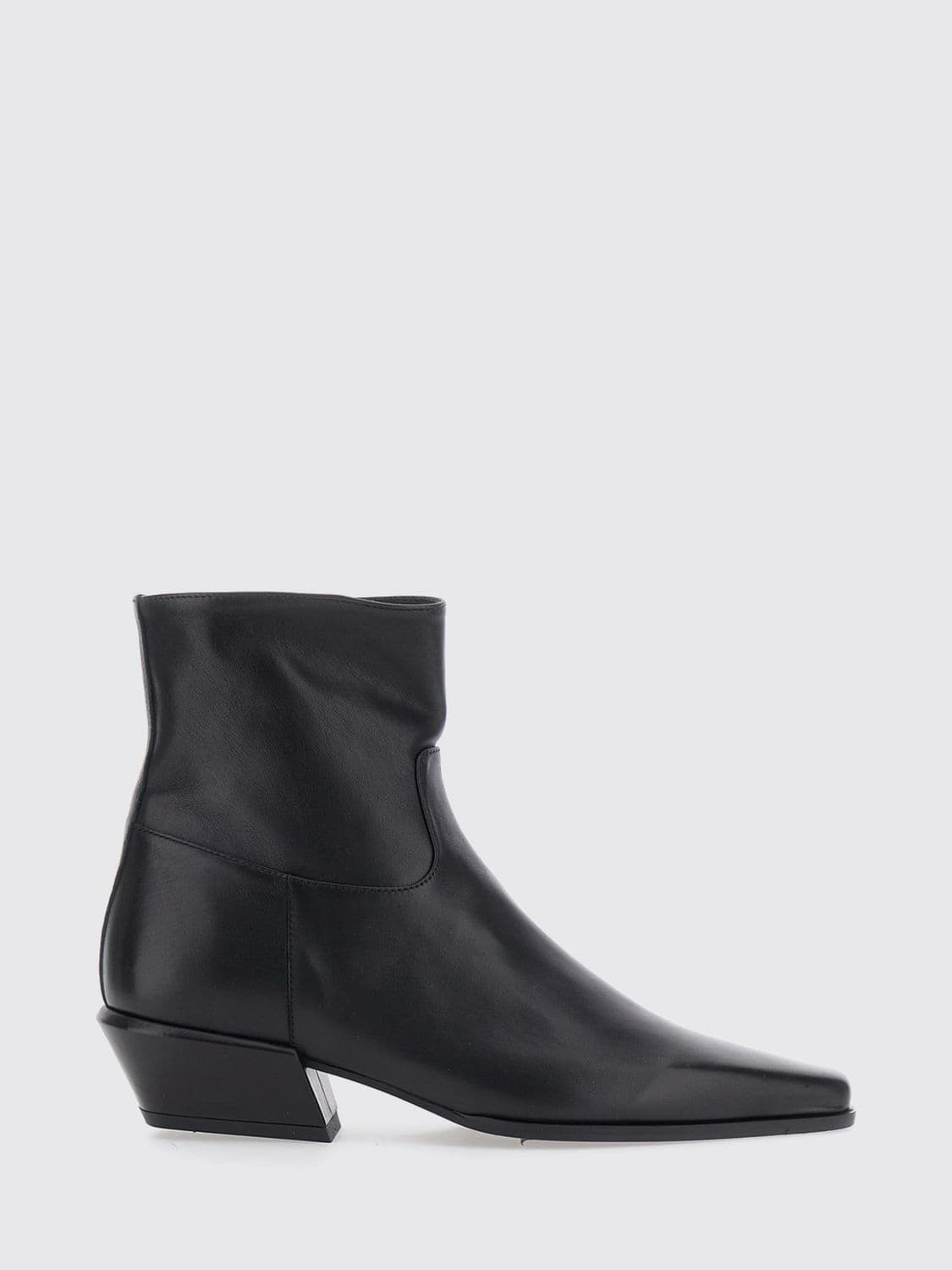 Semicouture Smooth Leather Western Boots with Low Flared Heel