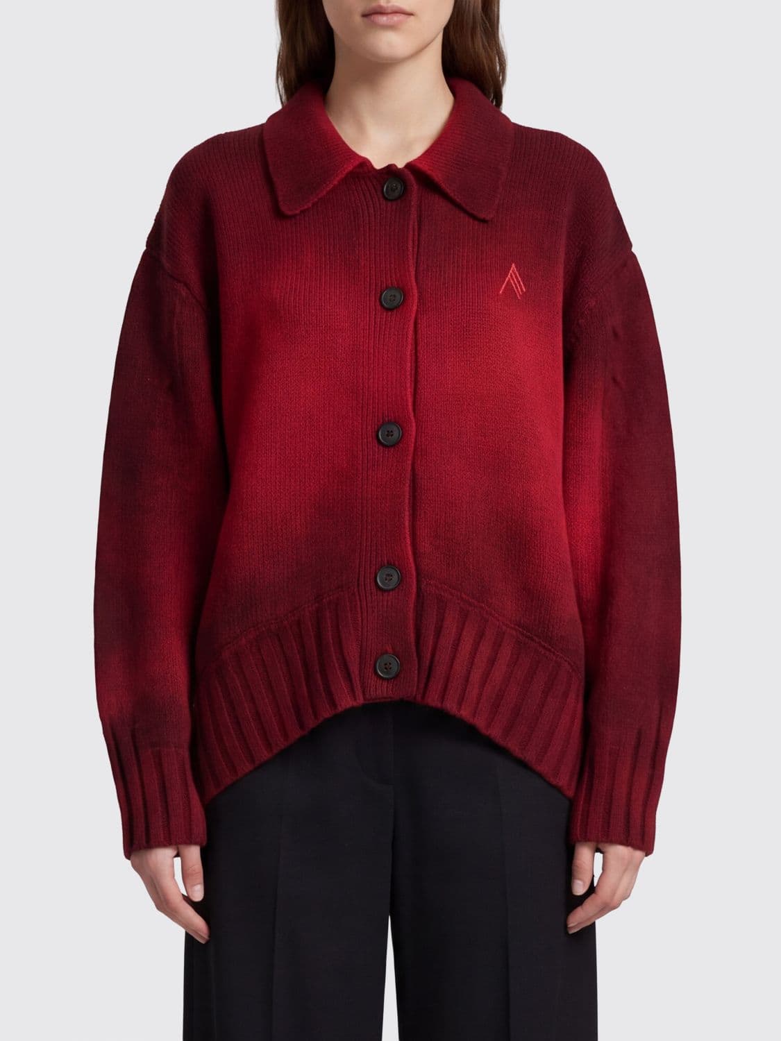 The Attico Relaxed Fit Wool Cardigan with Embroidered Monogram