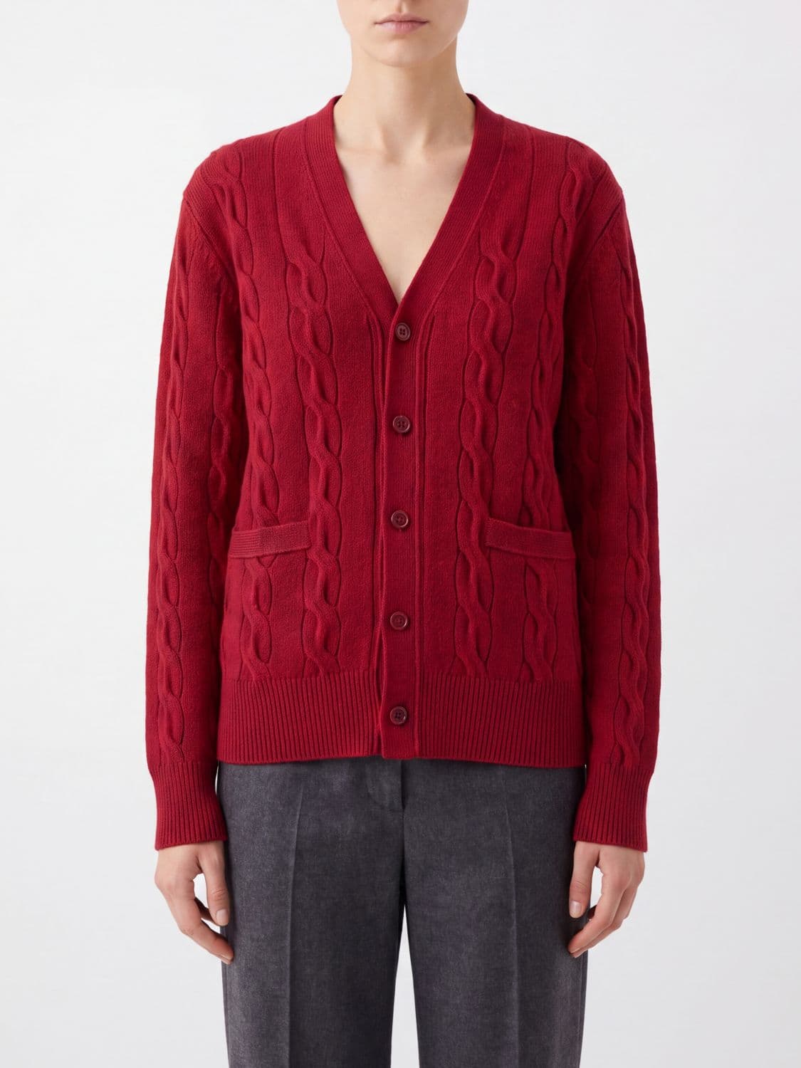 Ami Paris V-Neck Merino Wool Cardigan with Patch Pockets