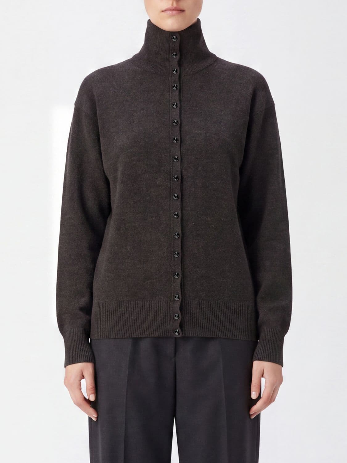Lemaire High-Neck Pure Wool Cardigan with Button Closure · S