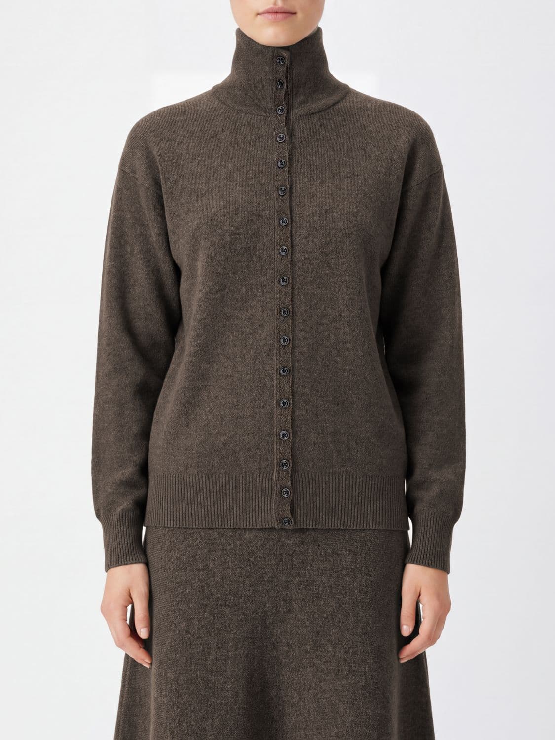 Lemaire High-Neck Pure Wool Cardigan with Button Closure