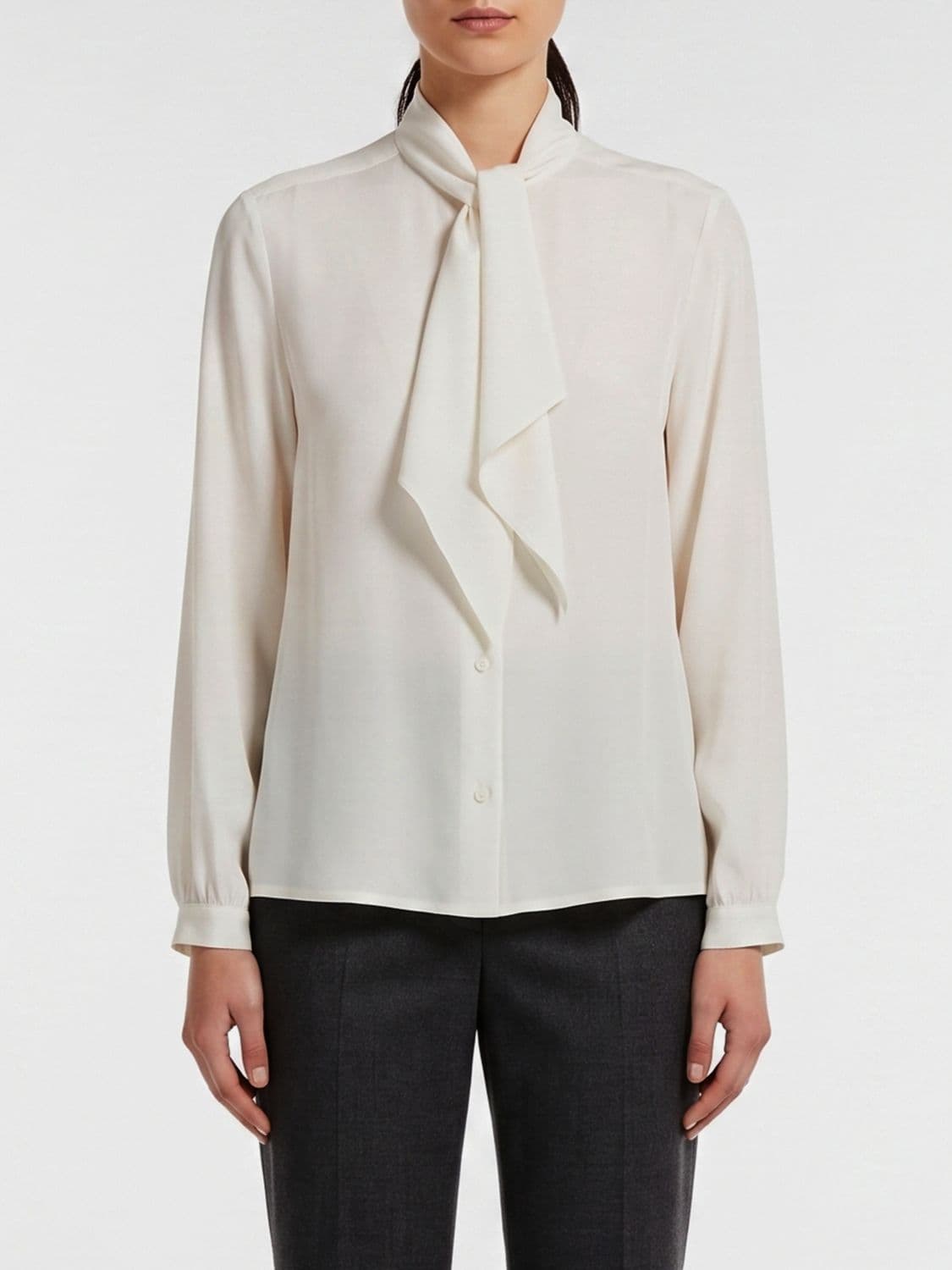 Max Mara Pure Silk Shirt with Pussy-Bow Collar and Long Sleeves
