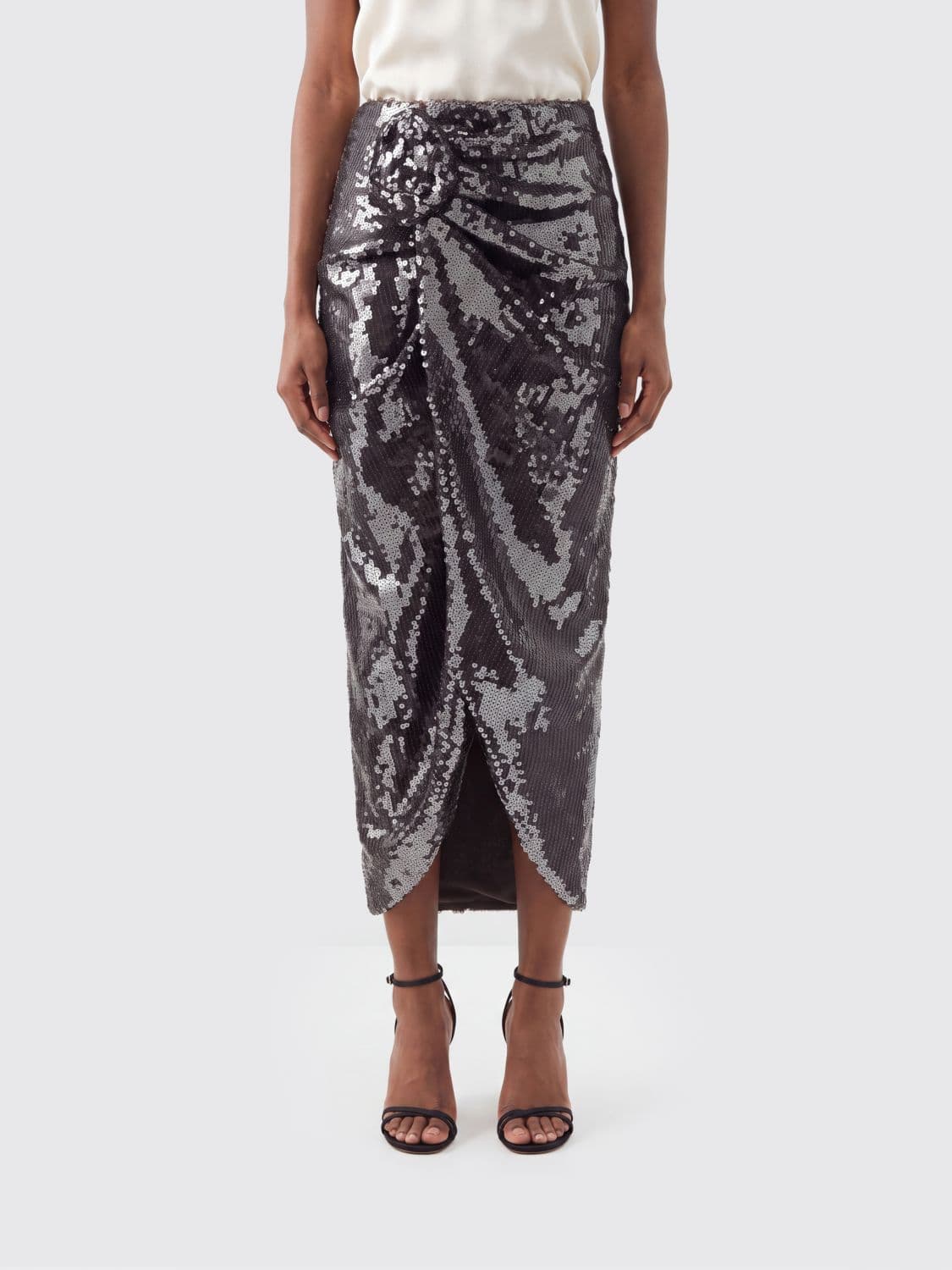 Rotate High-Waisted Midi Pencil Skirt with Sequins and Front Slit