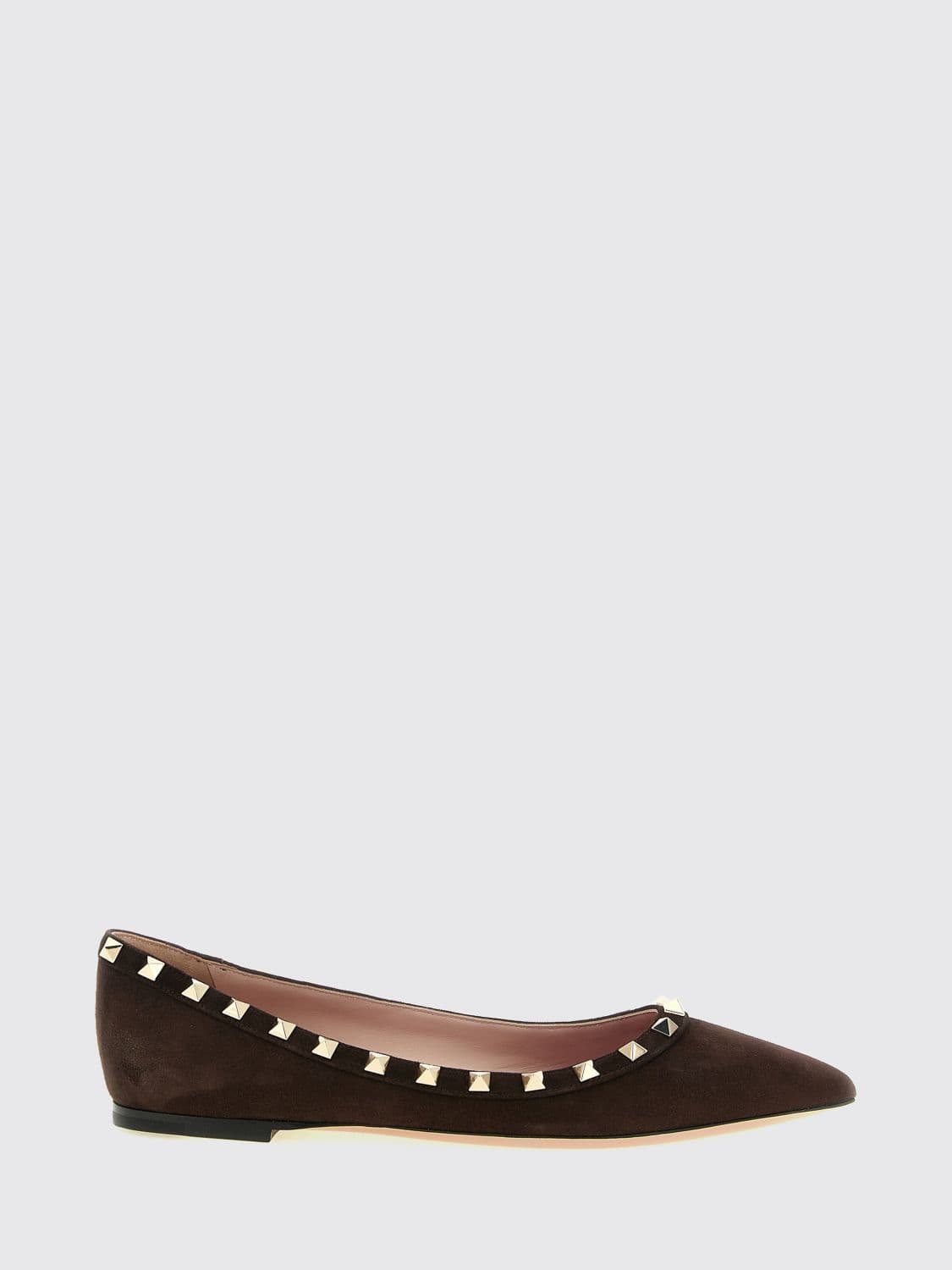 Valentino Garavani Rockstud Suede Ballet Flats with Almond Toe