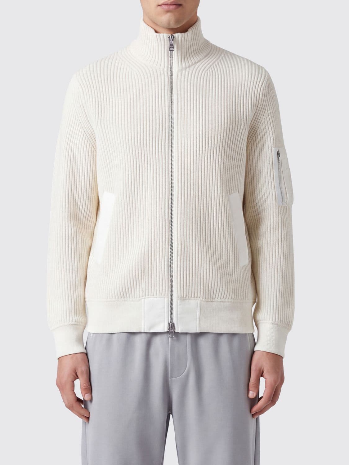 Sacai Turtleneck Wool Cardigan with Zip Closure and Slit Pockets