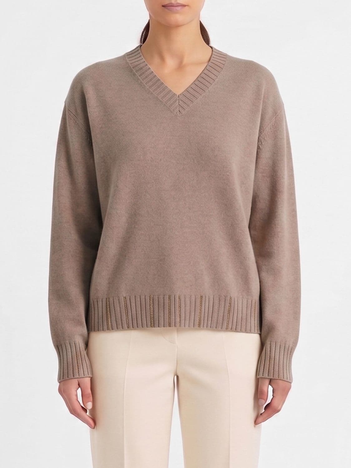 Fabiana Filippi V-Neck Jumper in Wool Silk and Cashmere with Dropped Shoulders