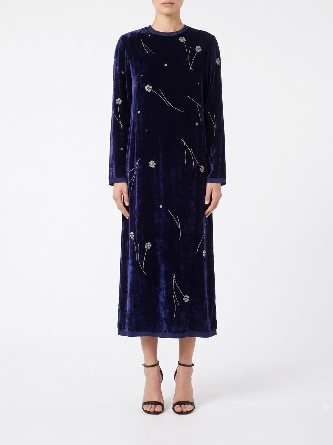 Forte Forte Floral Embroidered Velvet Midi Tunic with Beads