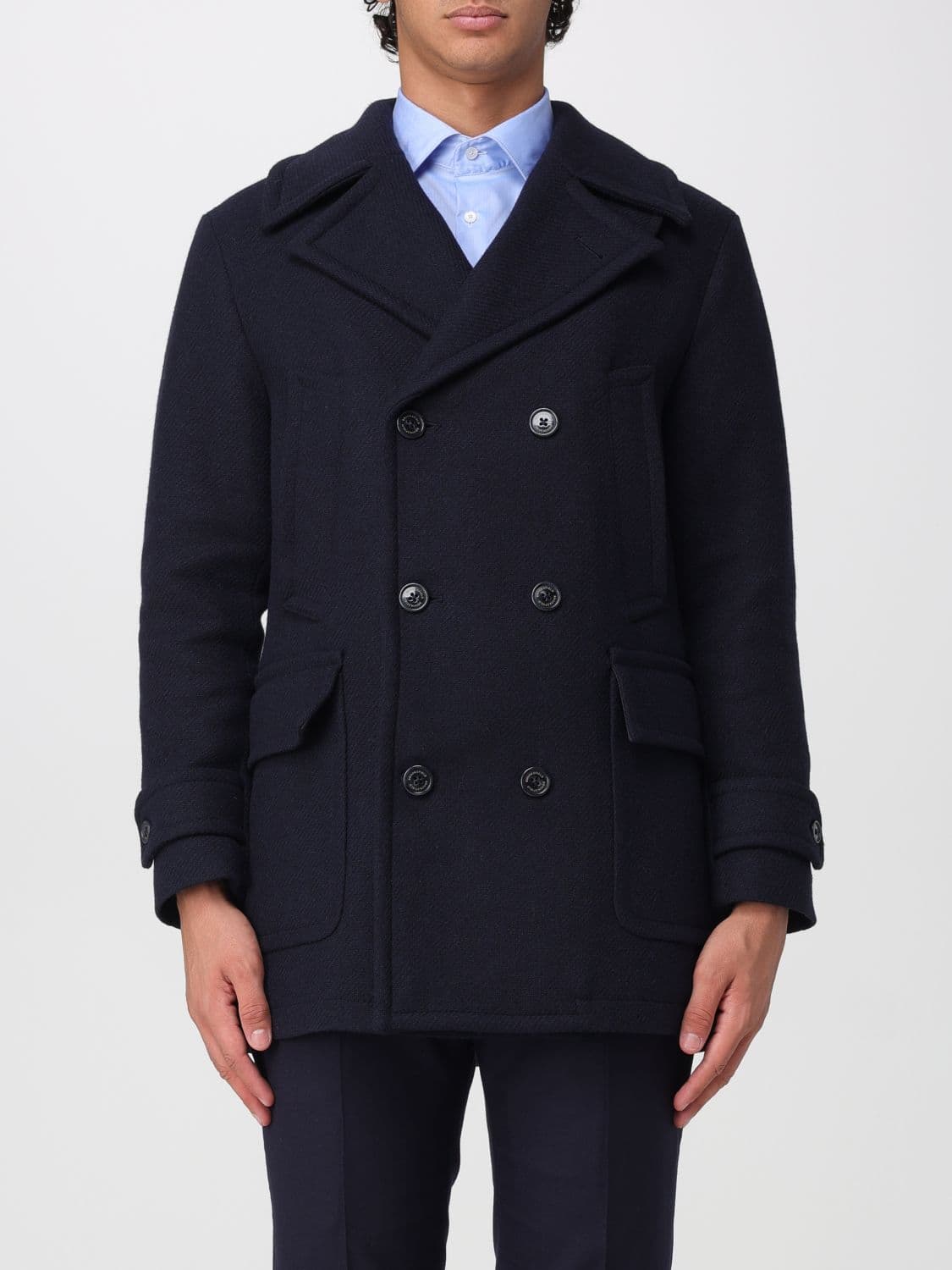 Brooksfield Double-Breasted Short Coat in Wool Blend with Cuff Straps