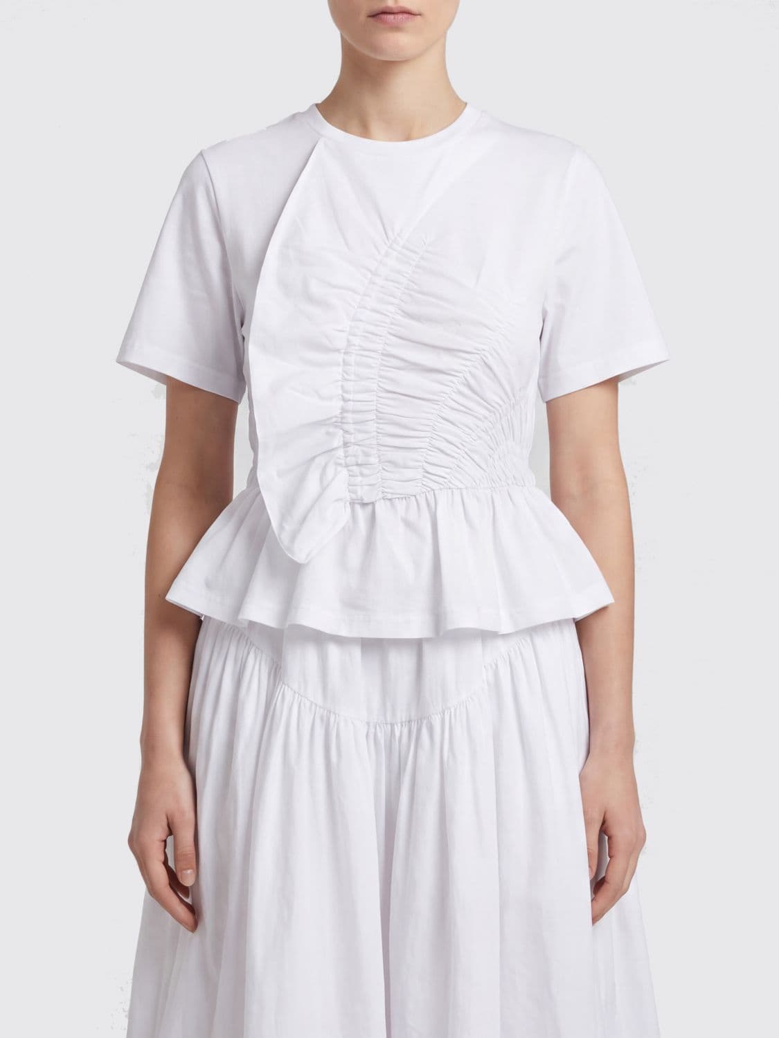 Cecilie Bahnsen Ruched Detail Short-Sleeved Stretch-Cotton T-Shirt
