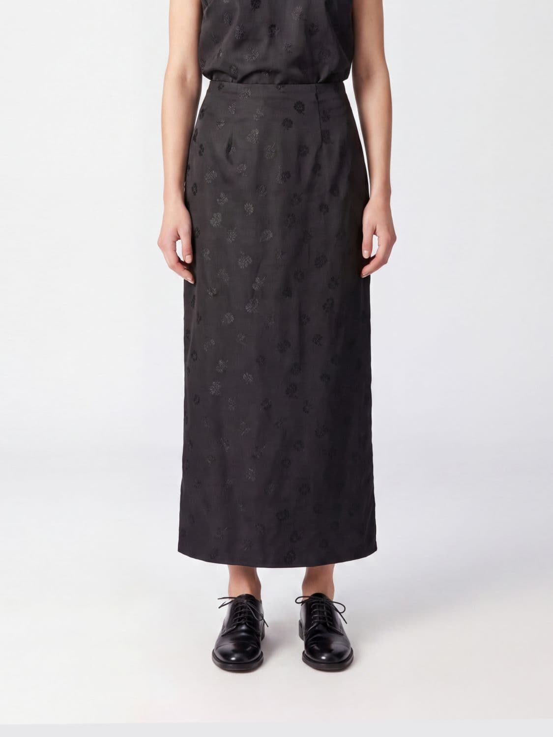 Cecilie Bahnsen High-Waisted Midi Skirt with Floral Embroidery and Bow