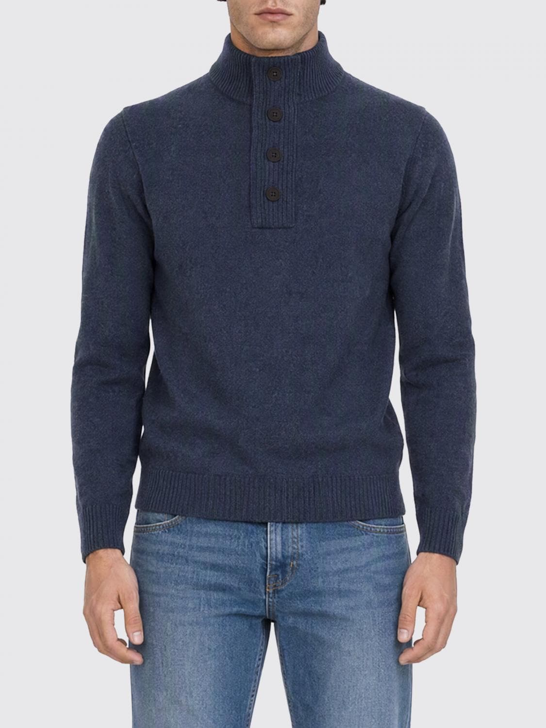 Barbour High Neck Pure Wool Jumper with Patches and Buttons