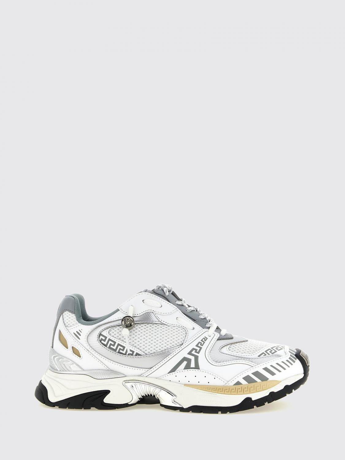 Versace Icaro Leather and Mesh Sneakers with Greca Pattern