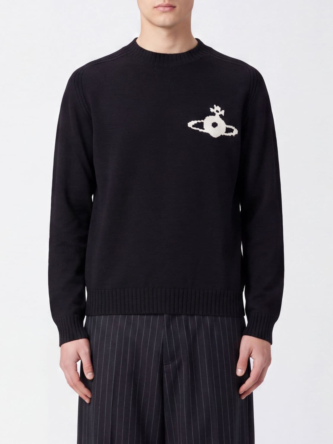 Vivienne Westwood Pure Wool Turtleneck Jumper with Orb Logo Embroidered on the Chest