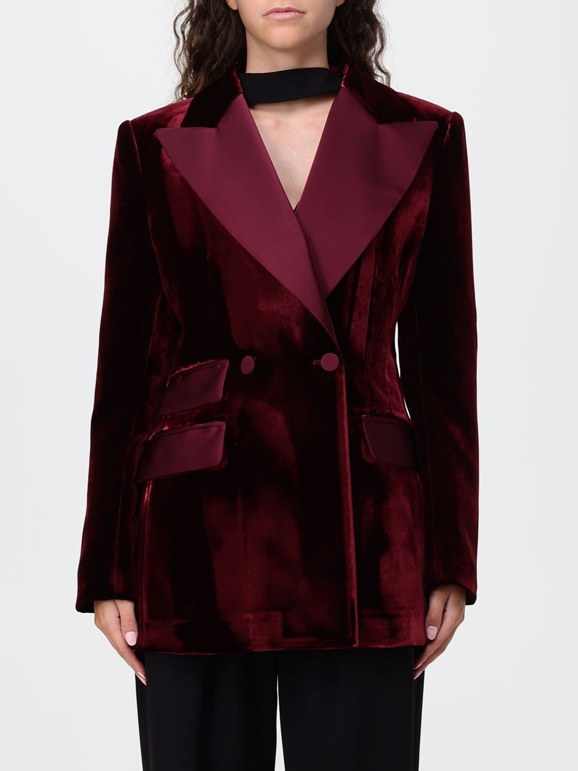 Simona Corsellini Double-Breasted Velvet Blazer with Peak Lapels