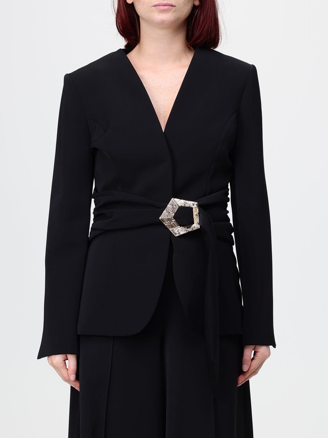 Simona Corsellini Single-Breasted Crêpe Blazer with Adjustable Waist Belt