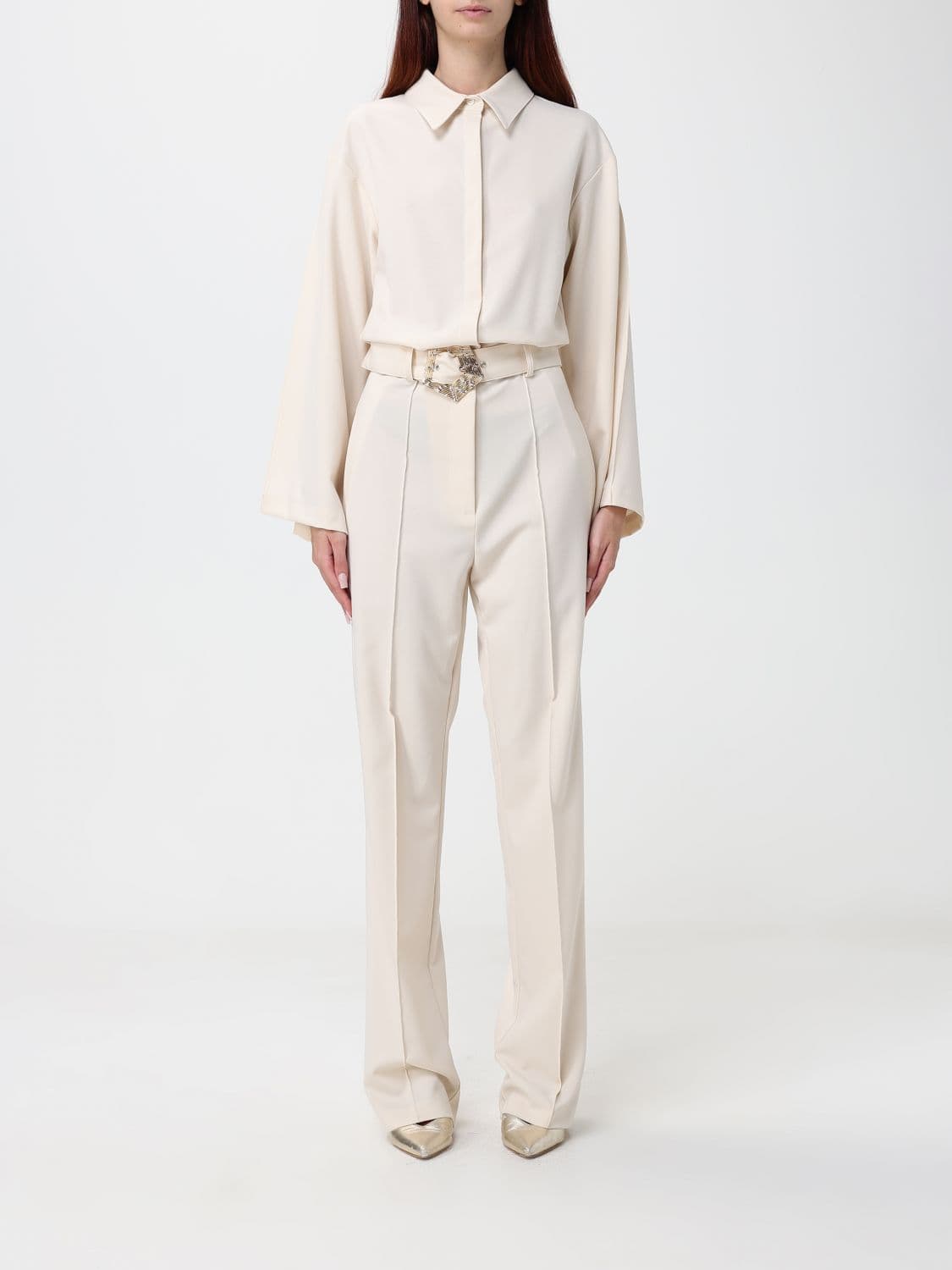 Simona Corsellini Long-Sleeved Shirt Jumpsuit in Viscose with Waist Belt