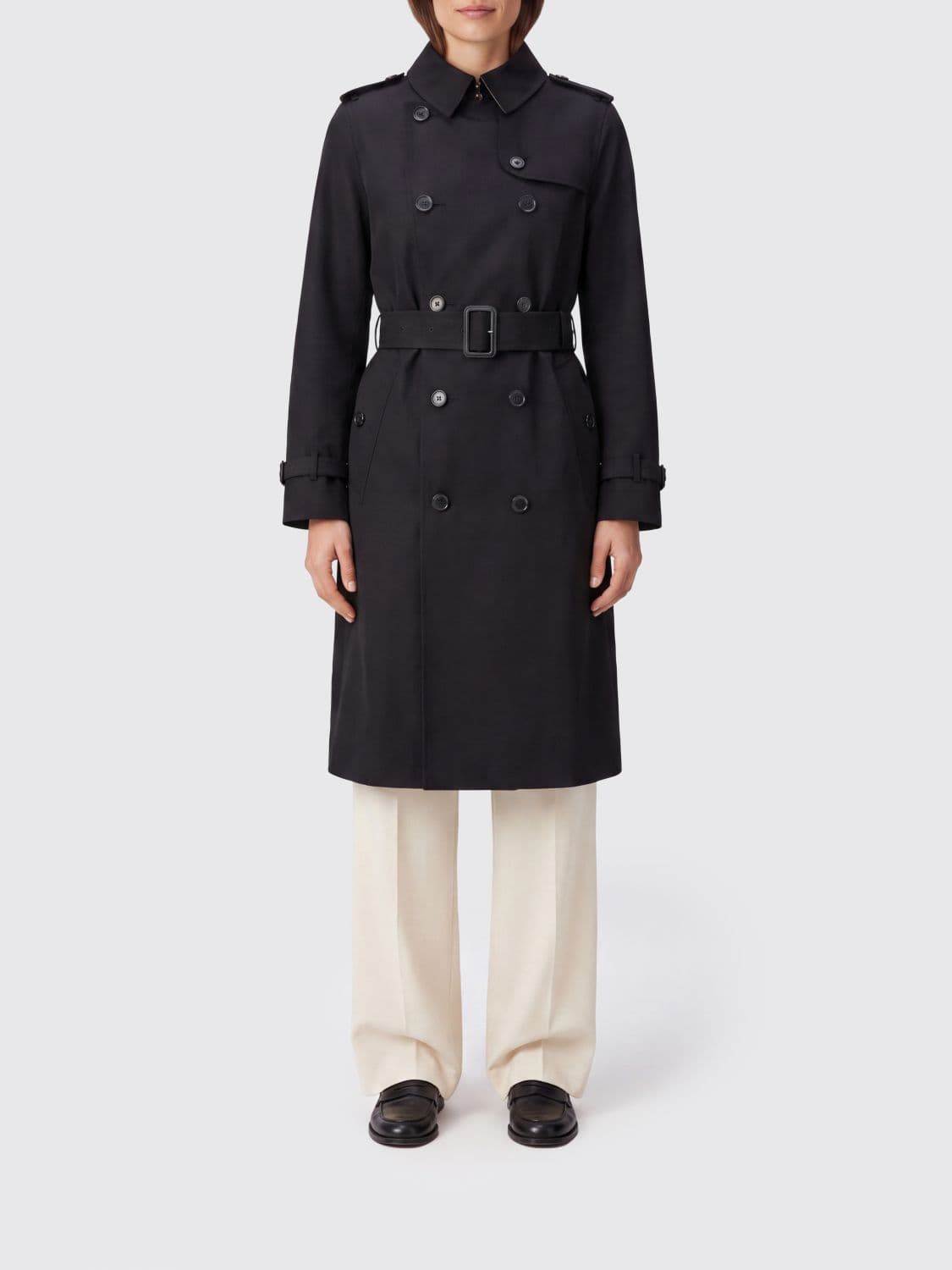 Burberry Long Double-Breasted Cotton Gabardine Trench Coat with Belt