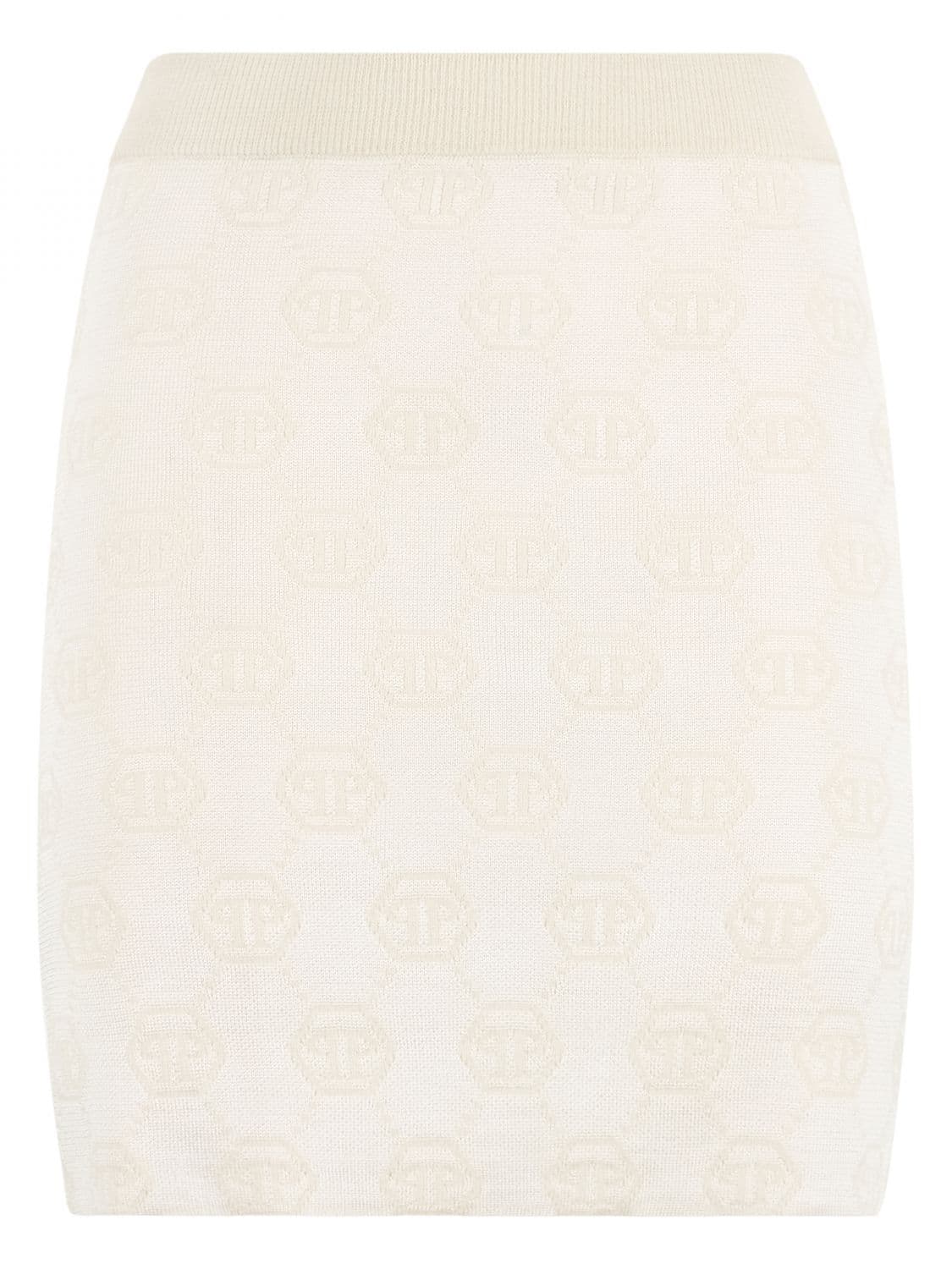 Philipp Plein Merino Wool Pencil Mini Skirt with Jacquard Logo
