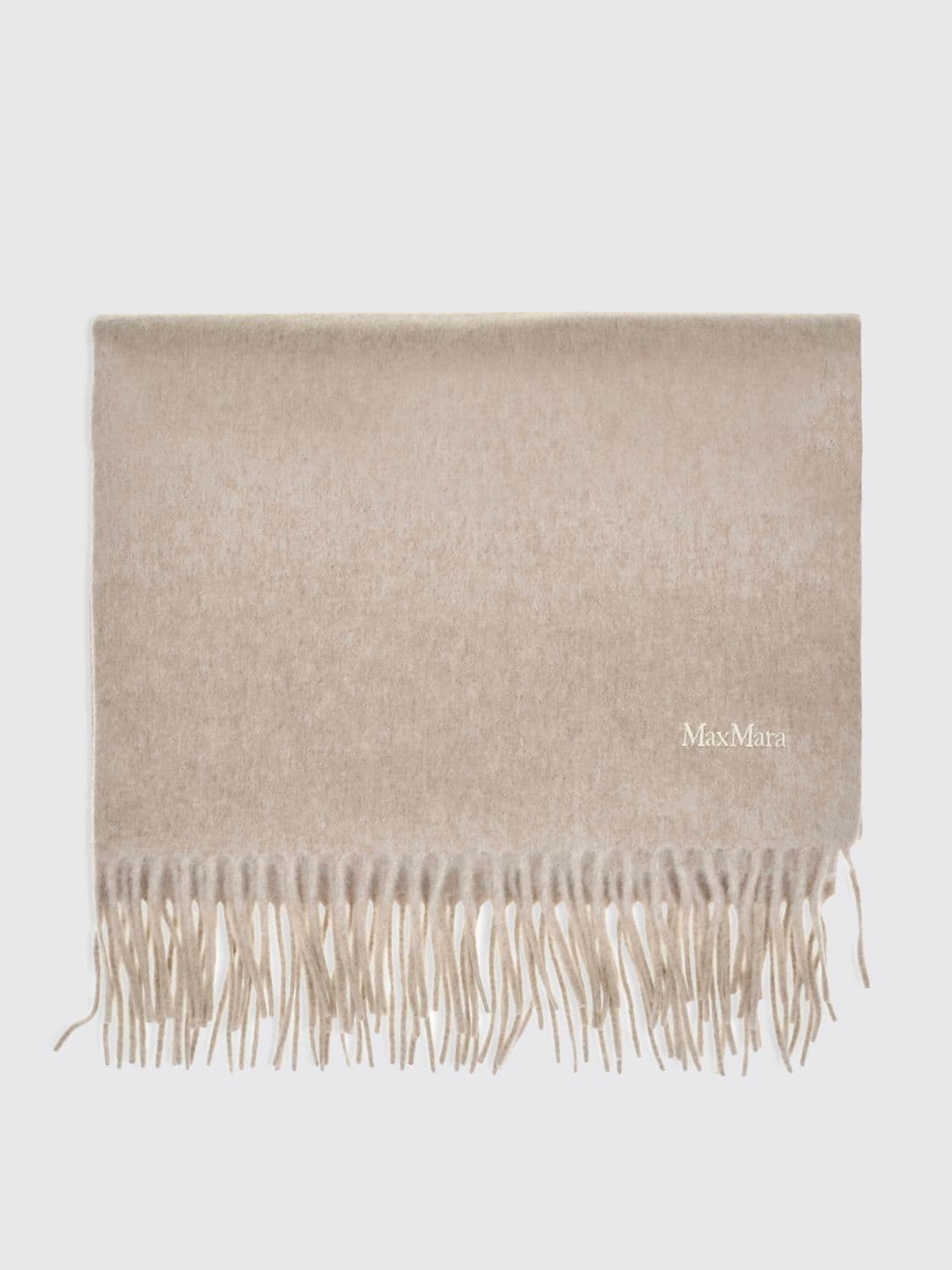 Max Mara Beige Pure Cashmere Scarf with Fringe Trim