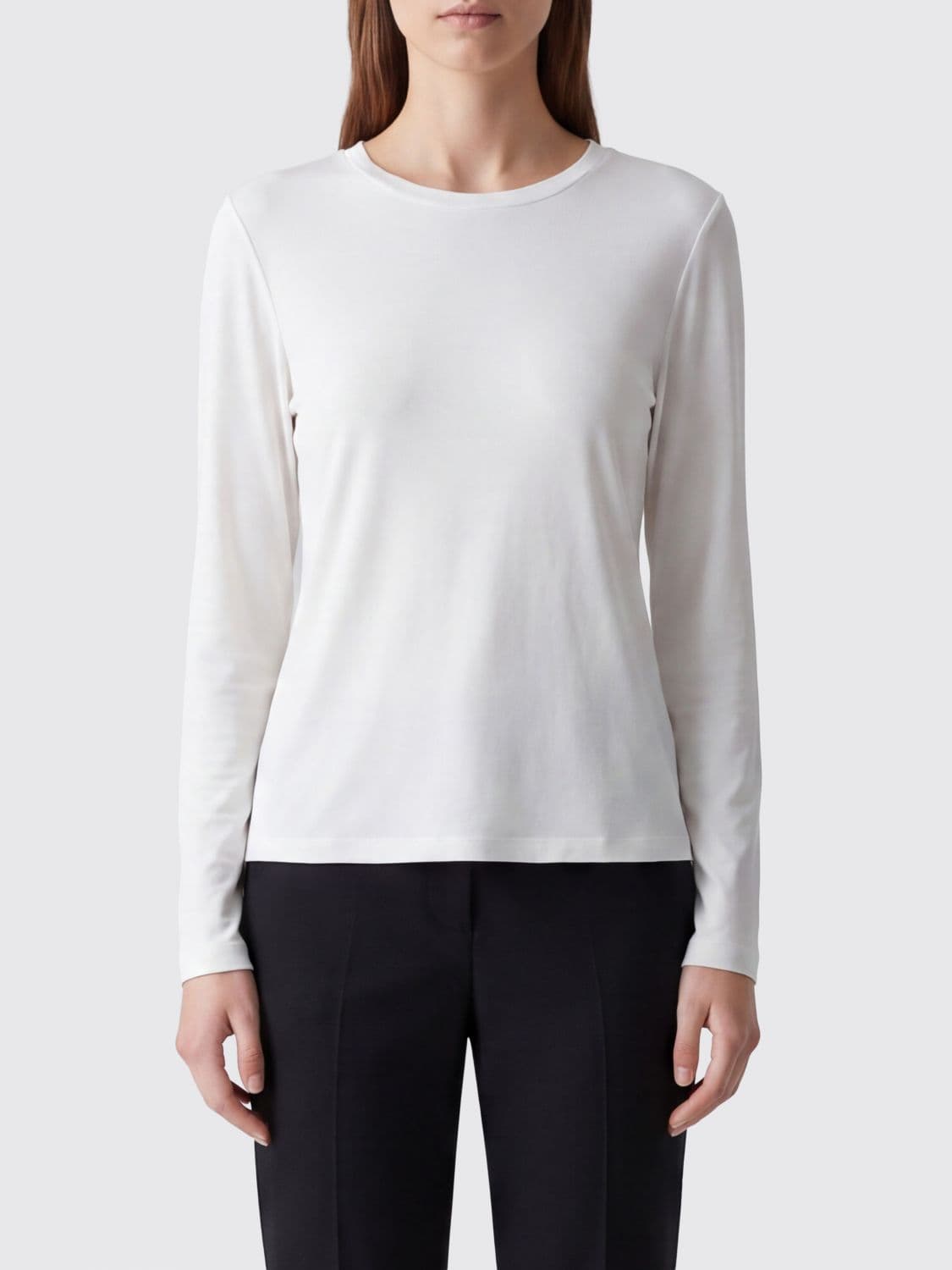's Max Mara Long-Sleeved T-Shirt in a Cotton and Modal Blend with Crew Neck