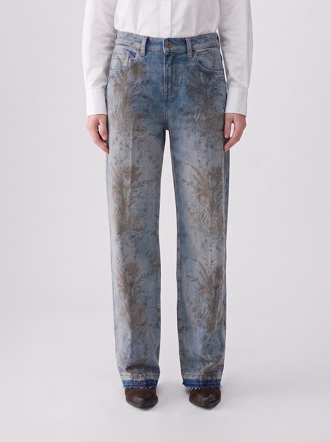 Liu Jo Floral Print Wide-Leg Cotton Denim Jeans