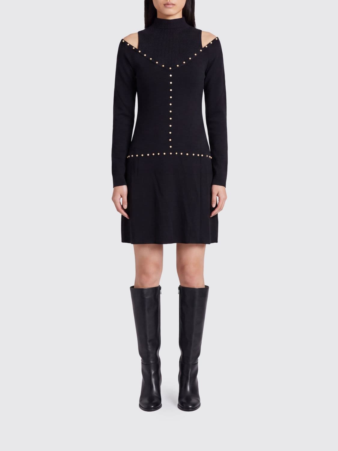 Liu Jo Cut-Out Shoulder Knit Mini Dress in Viscose with Studs