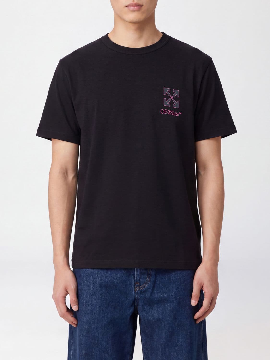 Off-White Crewneck Cotton T-shirt with Contrast Arrow Logo