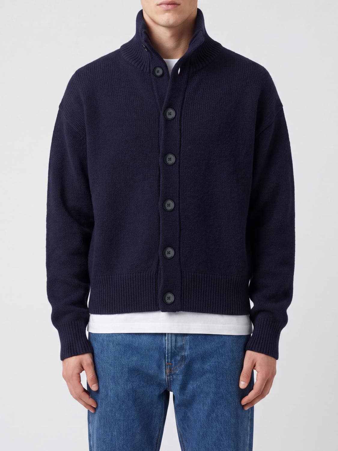 Extreme Cashmere High-Neck Button-Up Cardigan in 100% Cashmere · OS