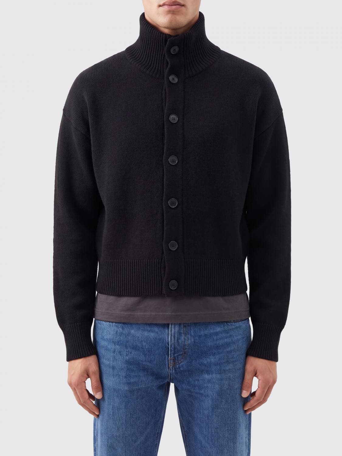 Extreme Cashmere Roll Neck Cardigan in Pure Cashmere with Button Closure