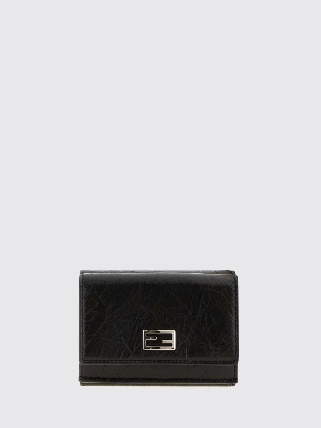 Fendi FF Monogram Wrinkled-Effect Leather Tri-Fold Wallet