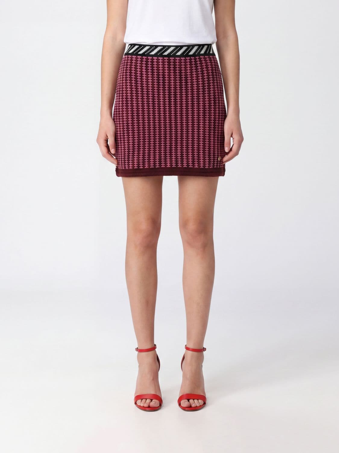 Versace Geometric Pattern Virgin Wool Knit Pencil Miniskirt