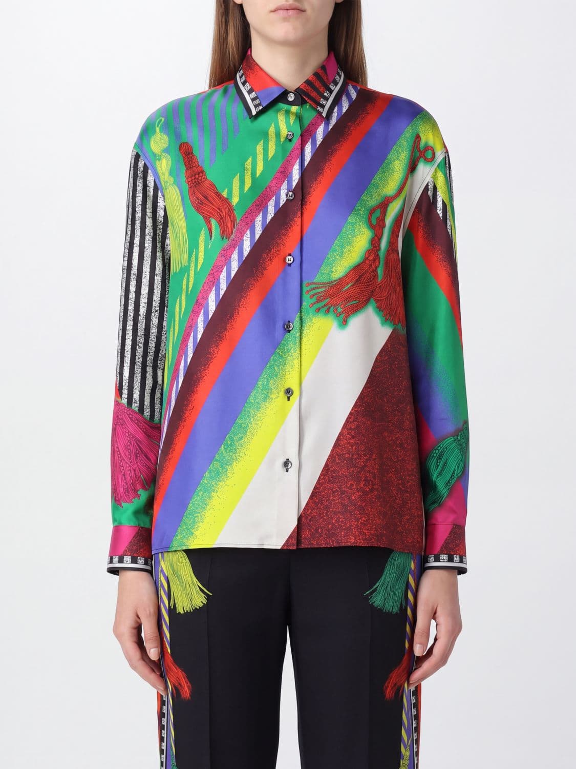 Versace Abstract Print Pure Silk Shirt with Revere Collar