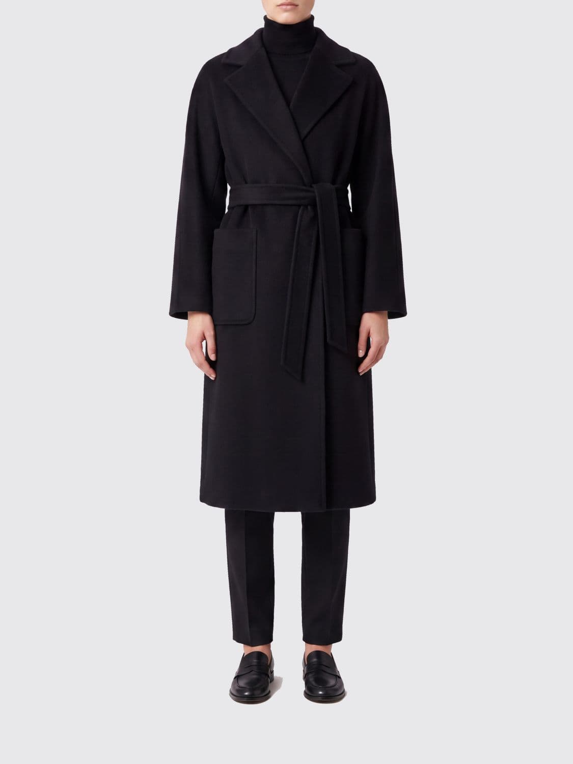Max Mara Long Robe Coat in Pure Cashmere with Waist Belt