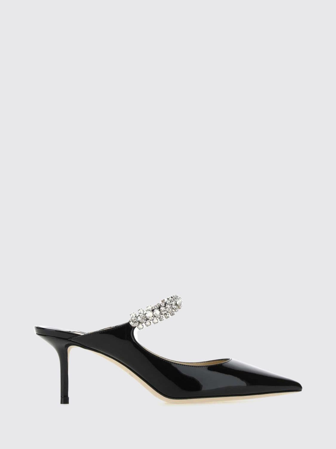 Jimmy Choo Crystal-Embroidered Patent Leather Mules with Medium Heel
