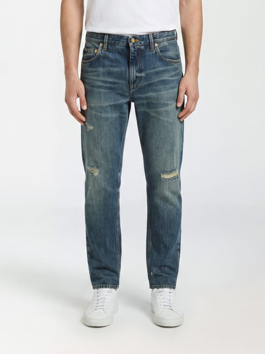 Dolce & Gabbana Straight-Leg Cotton Denim Jeans with Distressed Effect