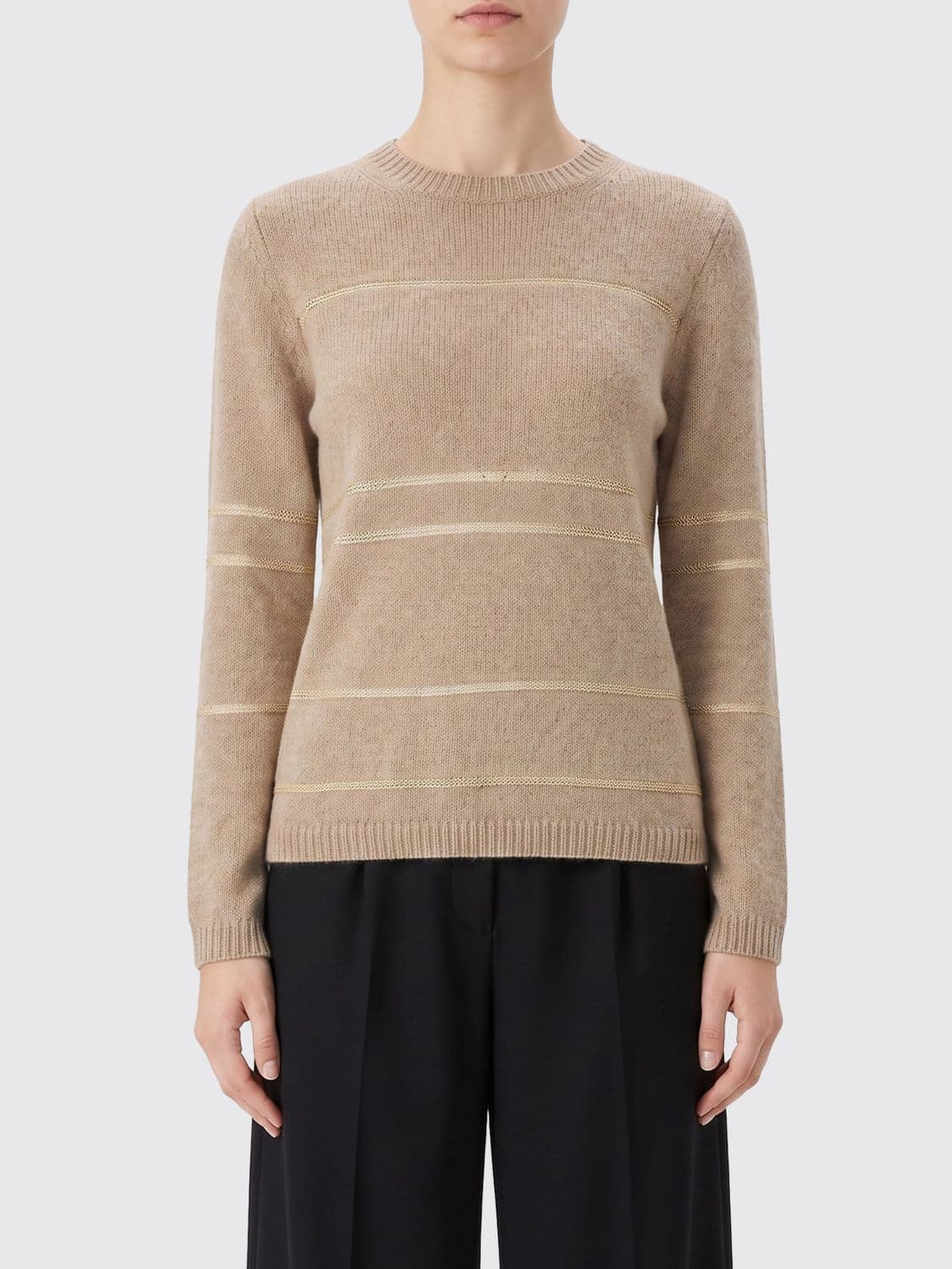 Fabiana Filippi Striped Crewneck Jumper in Wool and Mohair Blend