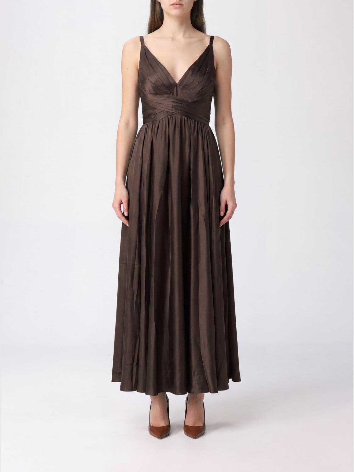 Zimmermann Off-the-Shoulder Silk Midi Evening Dress with V-Neck