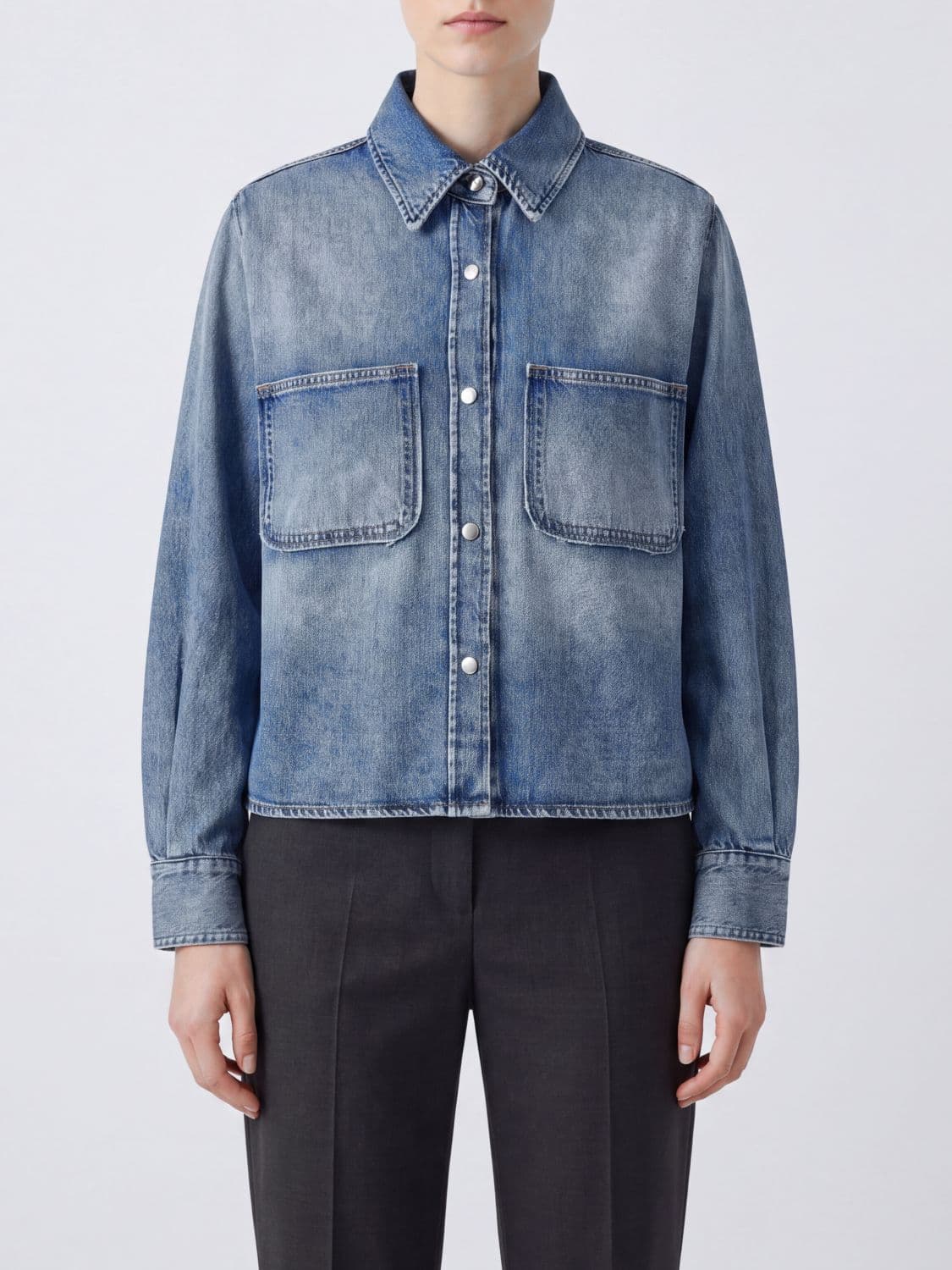 Haikure Regular Fit Cotton Denim Shirt with Patch Pocket · XS