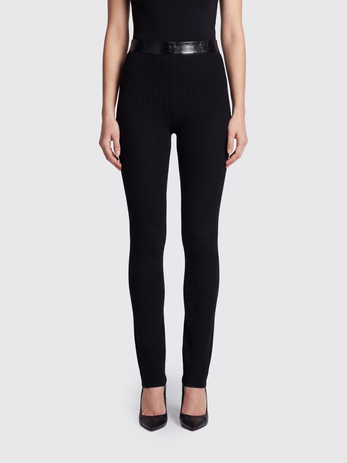 Courrèges High-Waisted Skinny Ribbed Knit Trousers