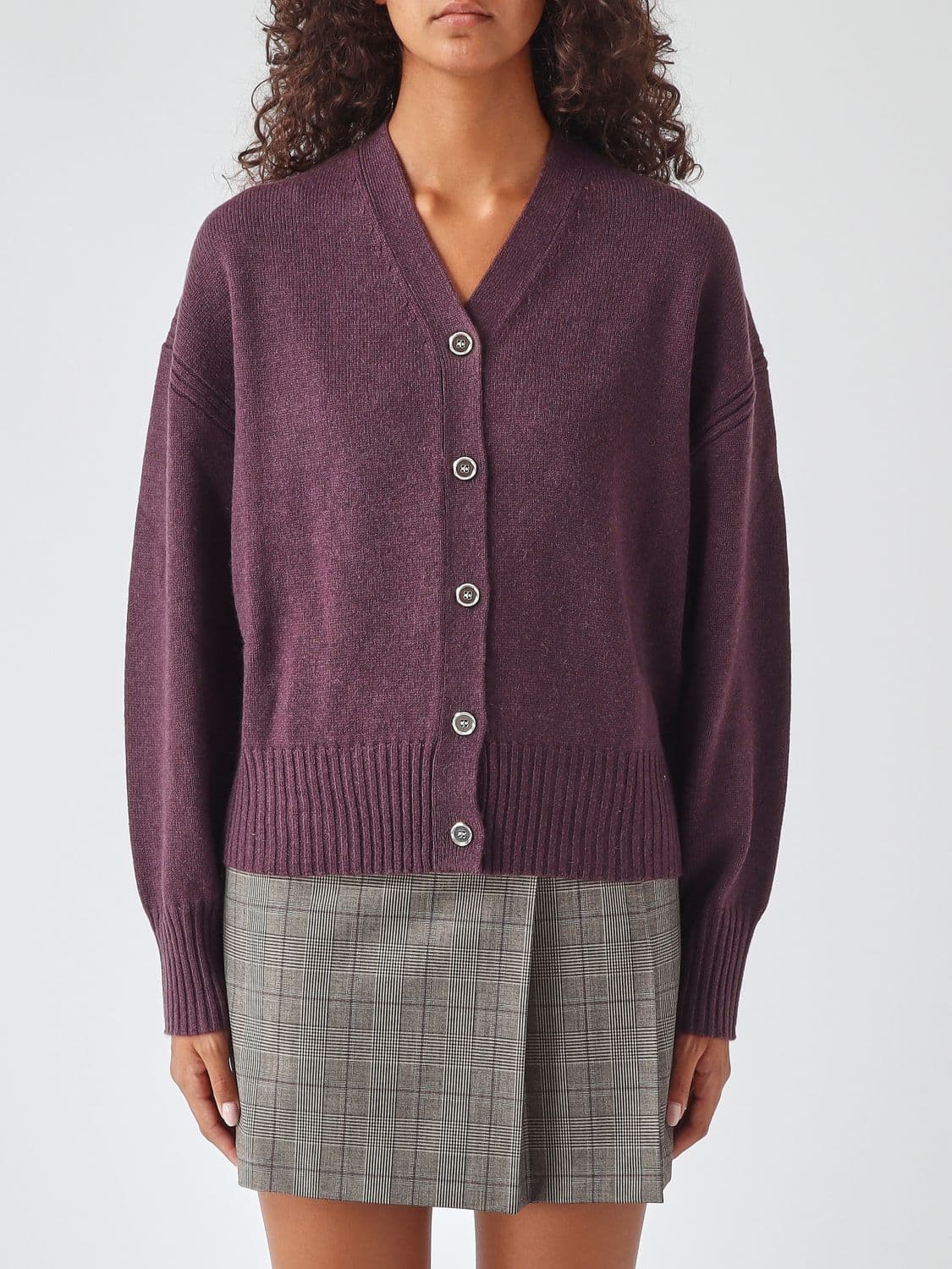 Pinko V-Neck Wool and Cashmere Blend Cardigan with Button Closure