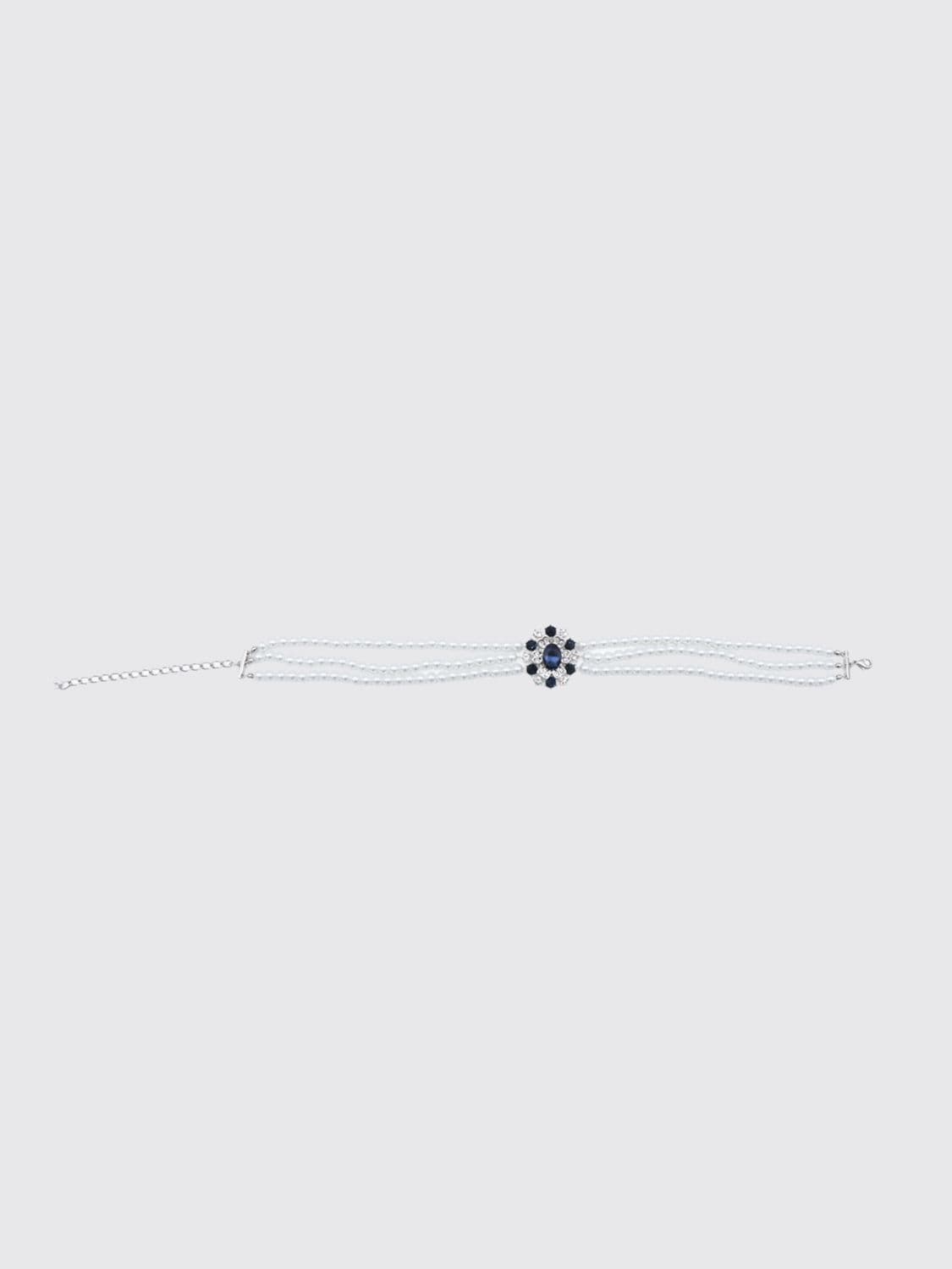 Self-Portrait Choker Necklace in Metal with Blue Crystals and Synthetic Pearls