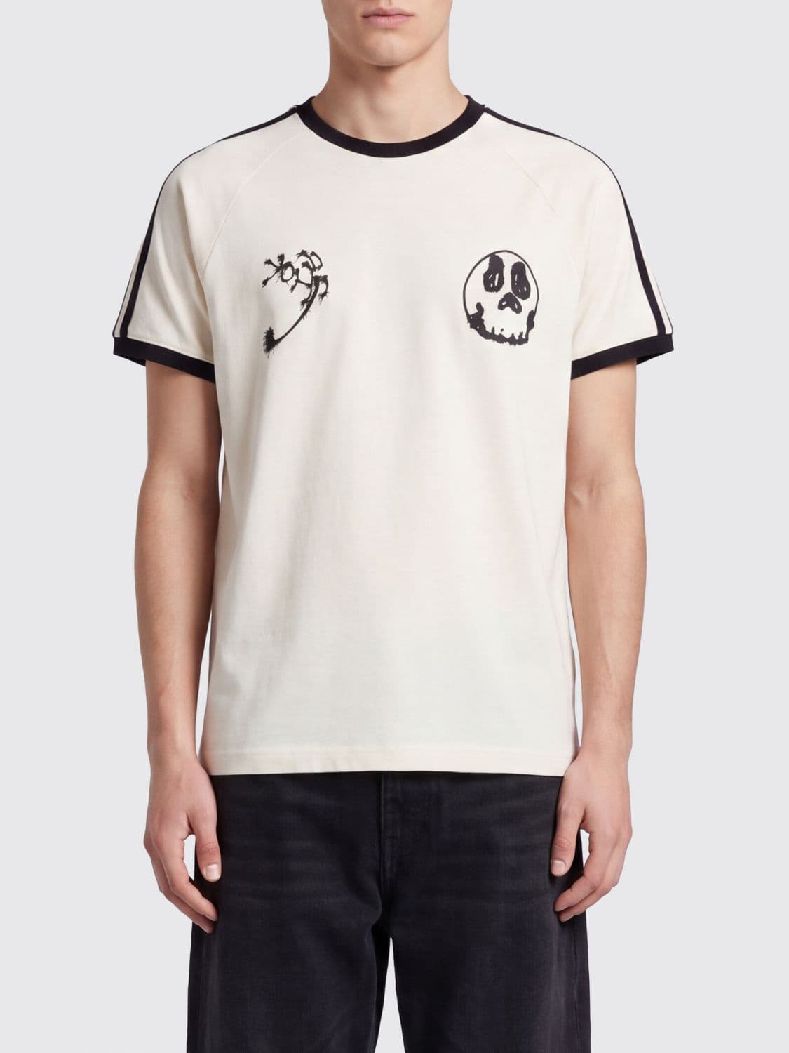 Y-3 Short-Sleeved Cotton T-shirt with Skull Graphic Print and Contrast Logo