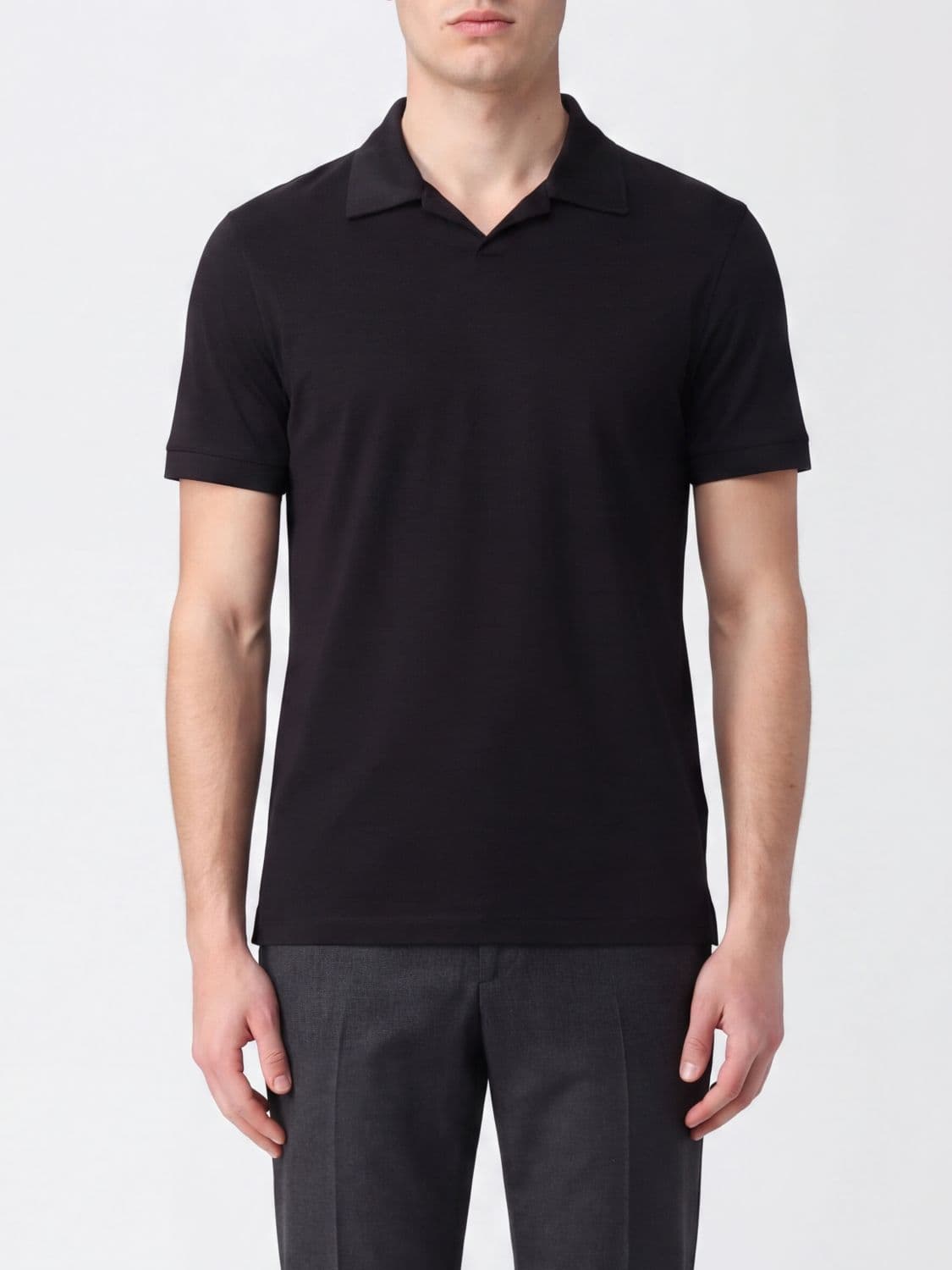 Giorgio Armani Short-Sleeved Viscose V-Neck Polo Shirt