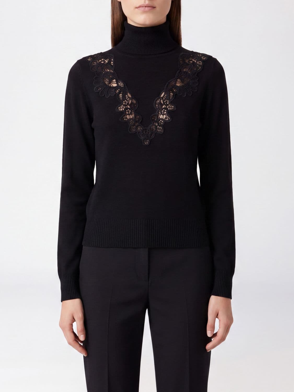 Zimmermann Slim Fit Lace and Viscose Turtleneck with Long Sleeves