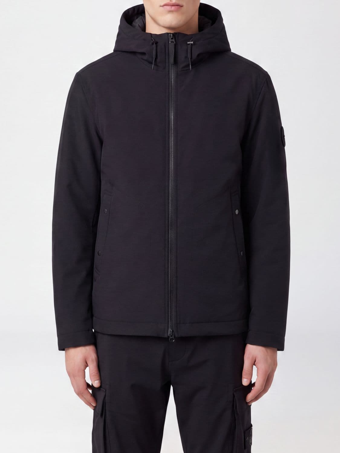 Stone Island Short Hooded Tech Fabric Windbreaker with Logo Patch