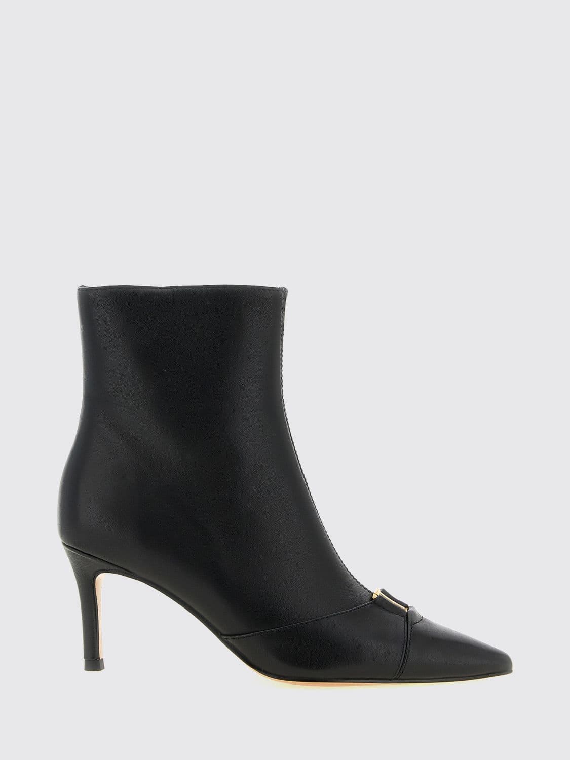 Twinset Sheepskin Ankle Boots with Stiletto Heel and Metallic Logo