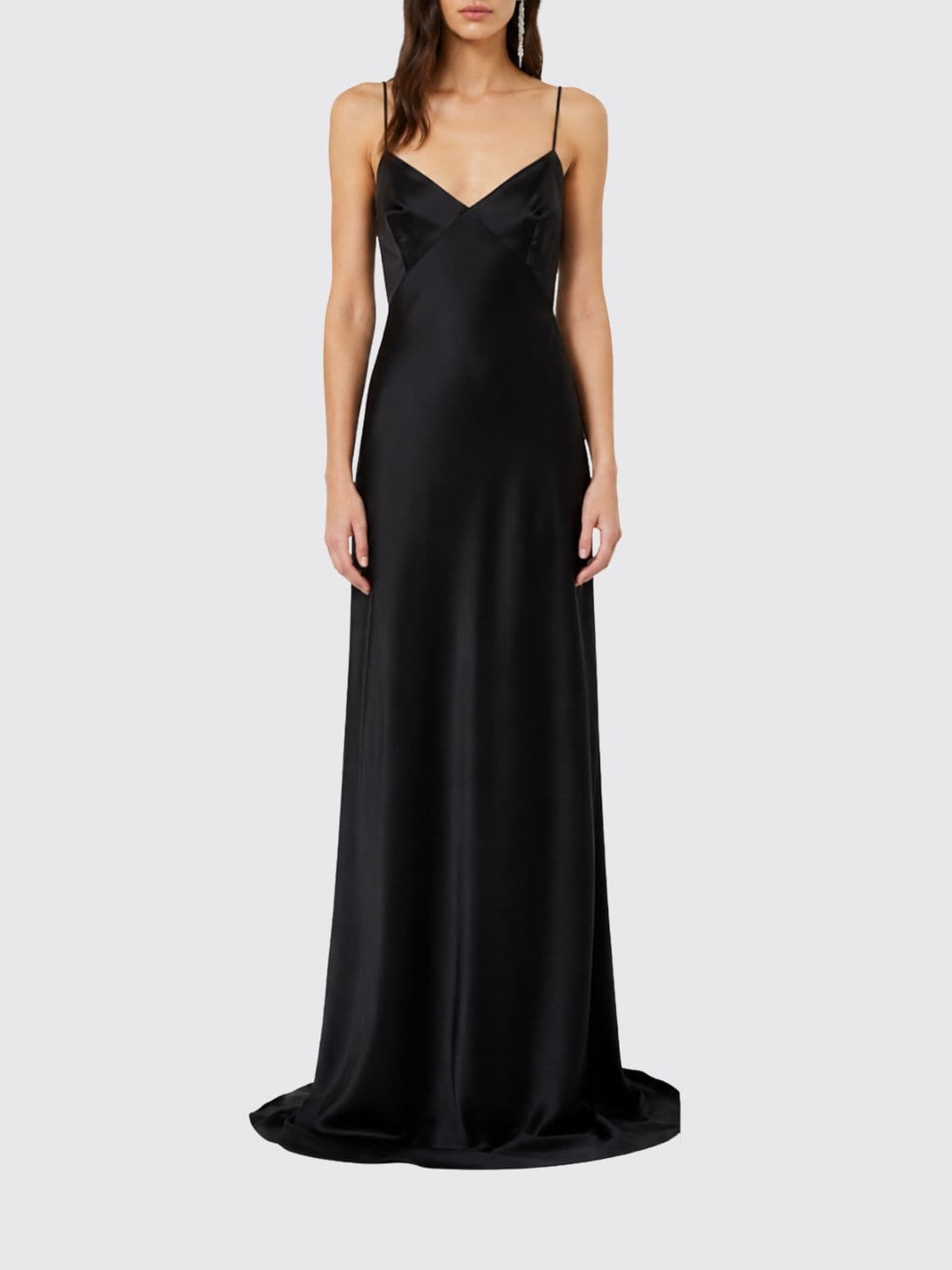Max Mara Long Satin V-Neck Evening Gown with Small Train · 44