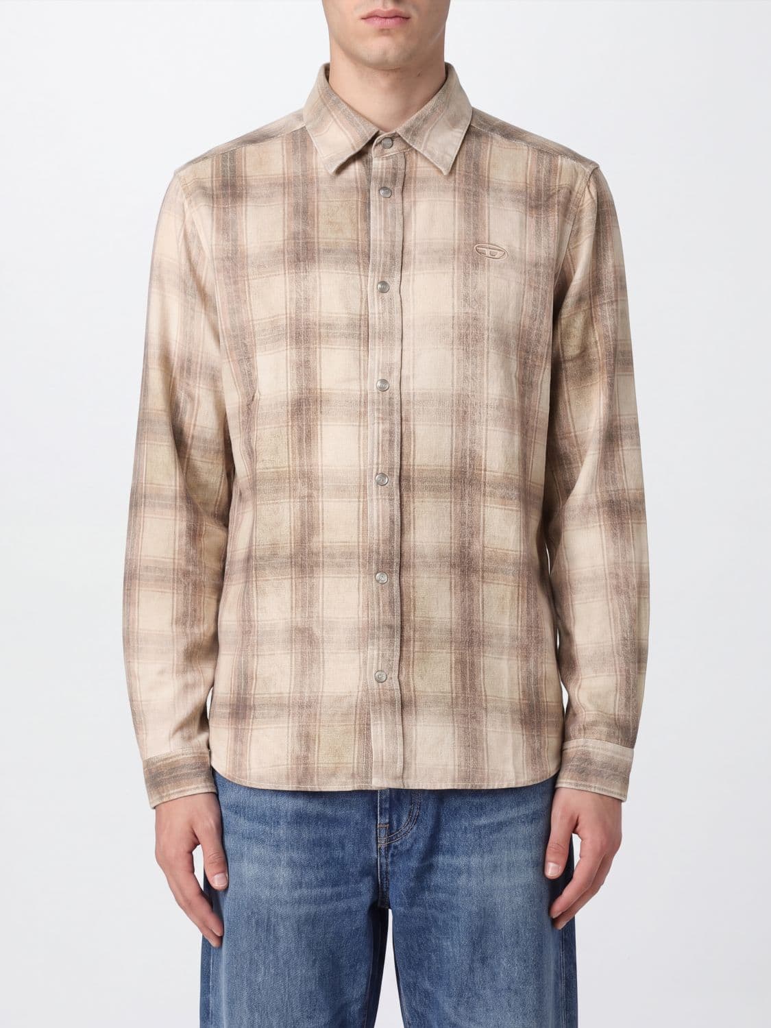 Diesel S-Simply-JMCM Check Lyocell Shirt with Embroidered Oval D Logo