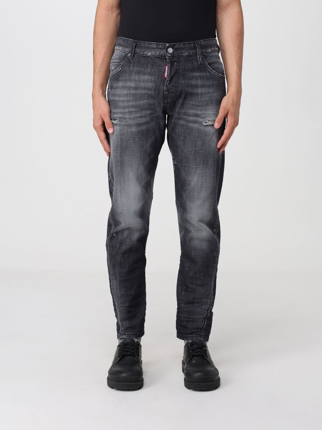 Dsquared2 Regular Fit Straight Jeans in Distressed Effect Denim